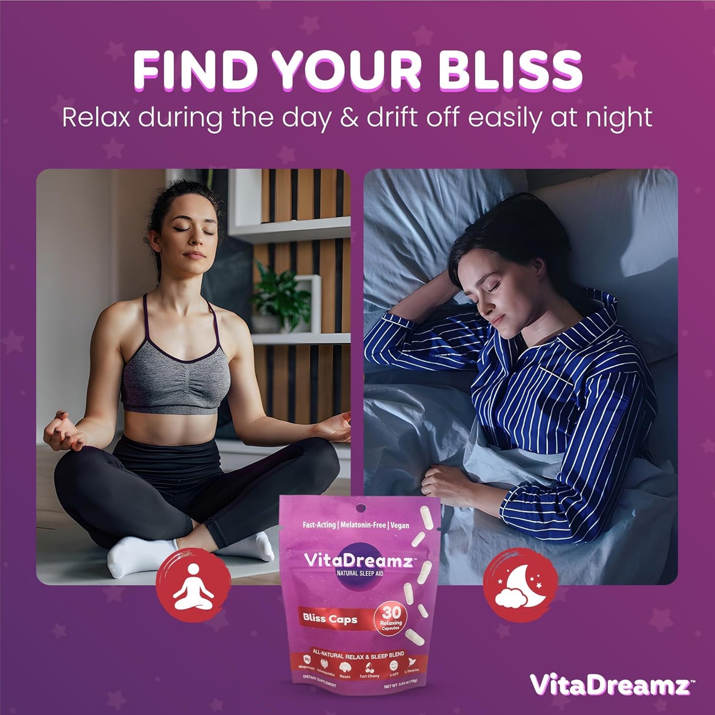 Sleep Capsules | Refreshed Morning & Restful Sleep with Ashwagandha & Tart Cherry | Bliss Berry Sleep Capsules for Kids, Adult, Men & Women - 30 Count