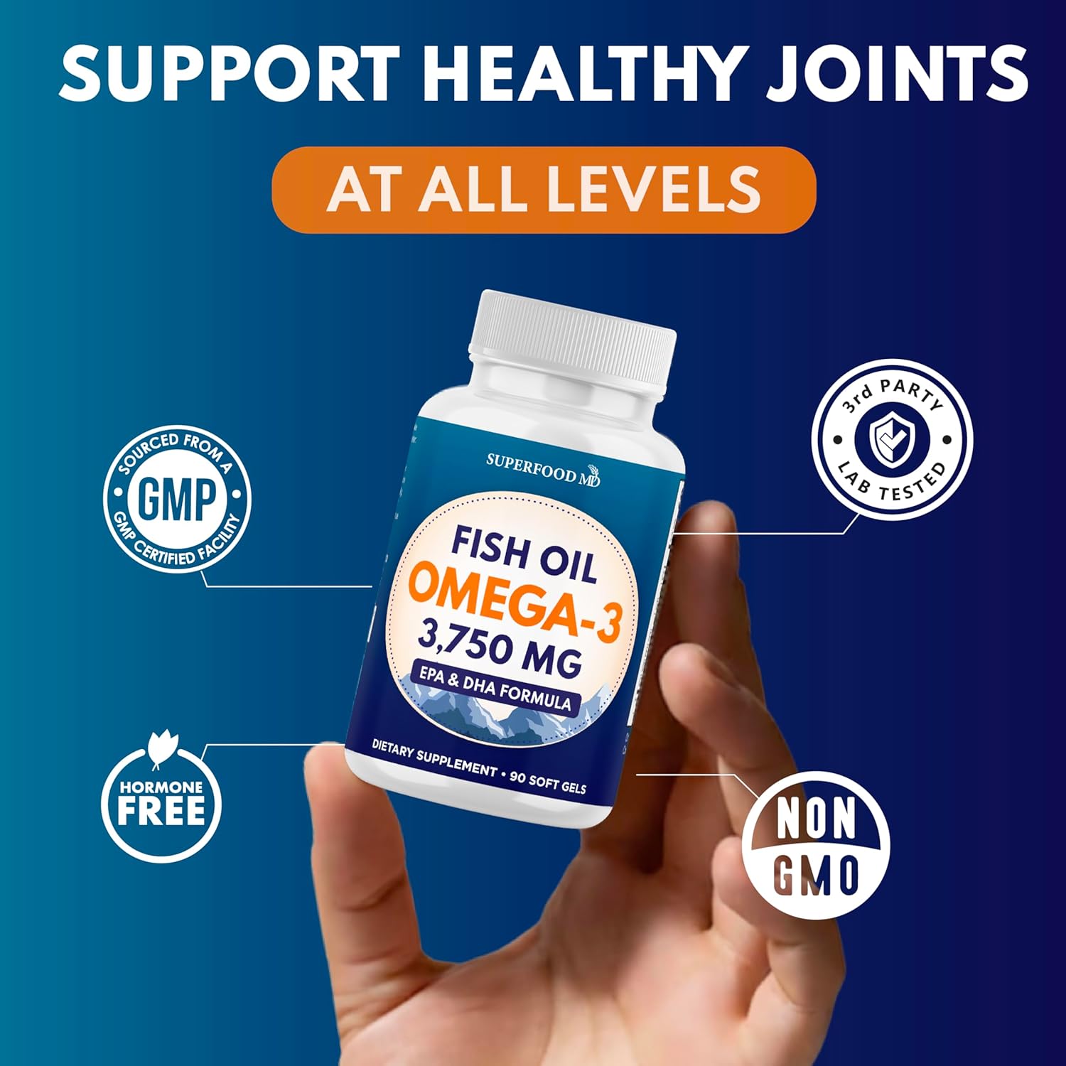 Triple Strength Omega 3 Fish Oil 3750 mg - EPA & DHA - Over 3000mg Omega-3 Fatty Acids - 1350mg EPA + 900mg DHA - Best Essential Fatty Acids, Burpless Fish Oil - 180 Count