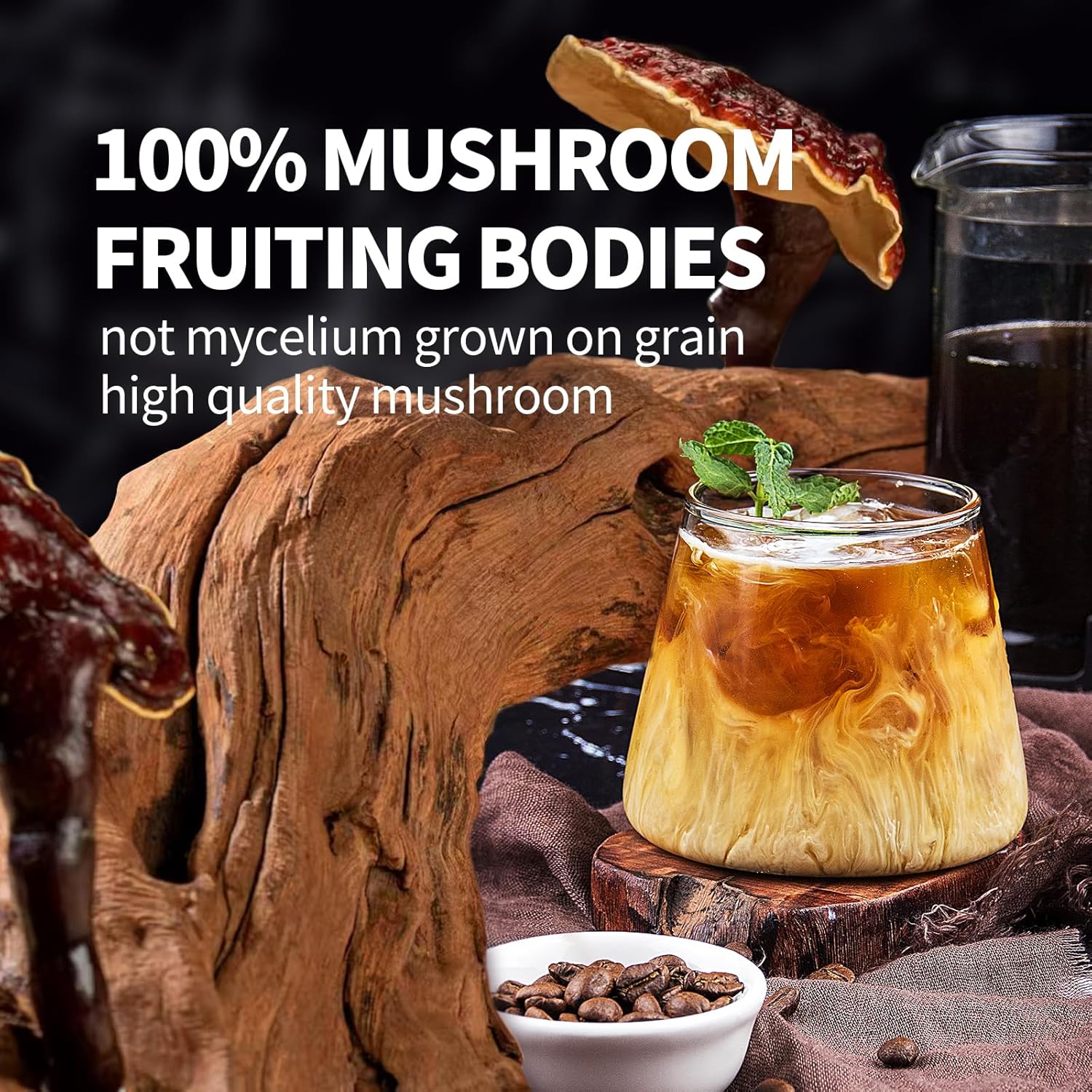 GANOHERB Instant Mushroom Coffee Powder, Arabica Coffee Mix with 5 Adaptogen Mushrooms, Lions Mane, Reishi, Chaga, Cordyceps, Shiitake and MCT Oil for Energy and Focus, 6.35oz, 30 Servings