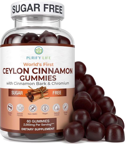 Purify Life Sugar-Free Ceylon Cinnamon Gummies (2,000mg/Serving) Ceylon Cinnamon Supplement for Brain Health, Vegan, Gluten-Free, Replace Ceylon Cinnamon Capsules, Pills, Powder, Extract (60 Chews)
