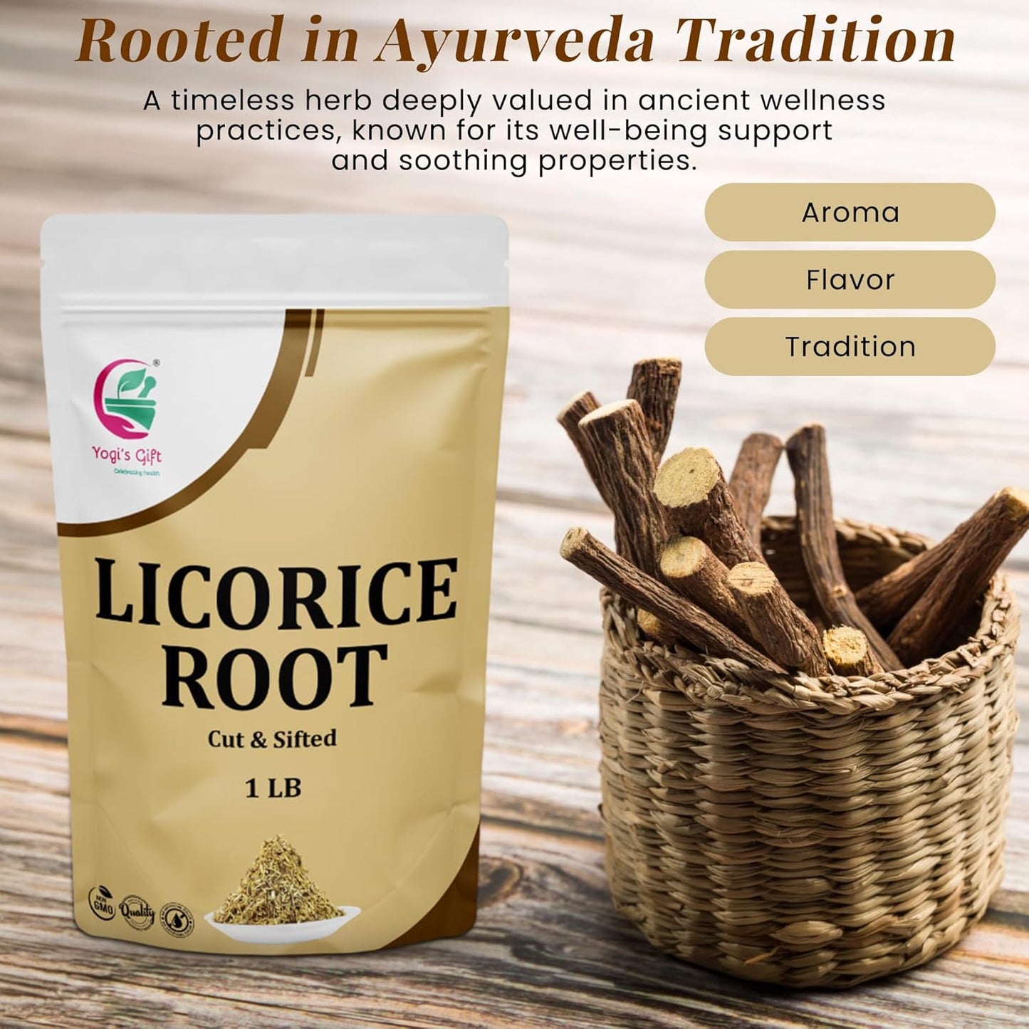 Licorice Root 1 LB, Cut and Sifted, 100% Pure & Natural Dried Licorice Root, Premium Quality, Ideal for Tea, Herbal Blends, and Wellness Uses - By Yogi’s Gift®