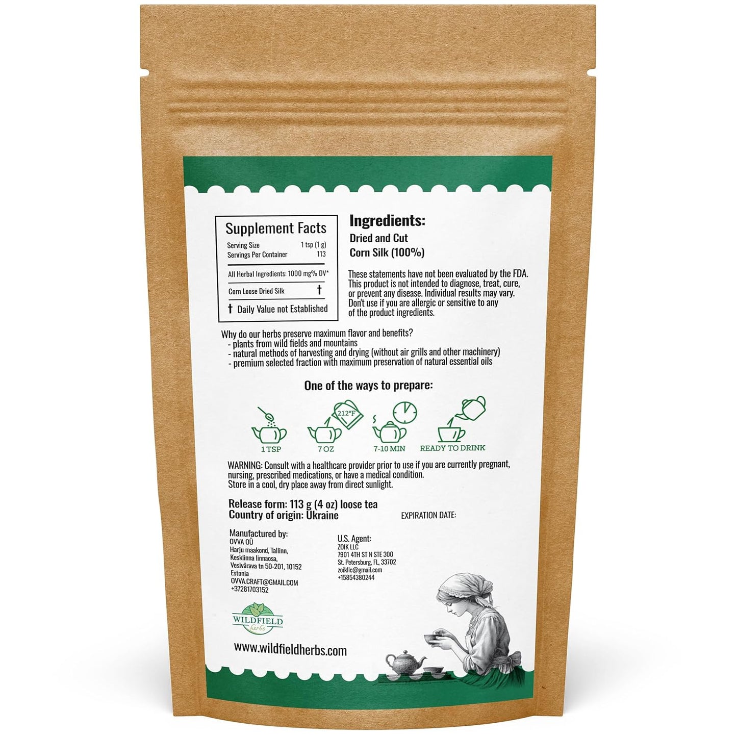 4 oz. Dry Corn Silk Tea Cornsilk Herb (Stigma Maydis) - 113g Corn Silk Tea Bags Herbal Barba De Maiz (Barba De Elote)