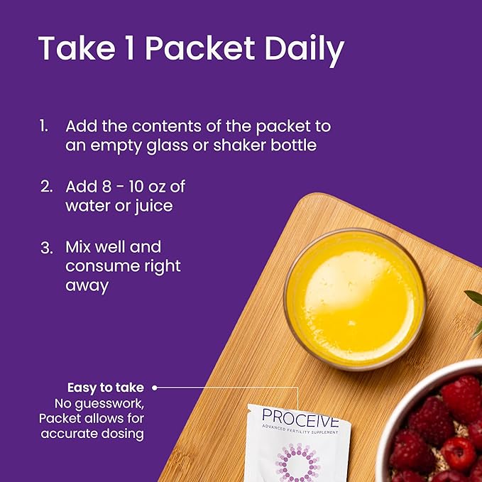 Proceive Max Tailored Fertility Supplement for Women, Pre Conception Vitamins, Minerals, and Amino Acids with Vitamin D, Zinc, Myo Inositol, and Folate, 30 Vegan Drink Mix Packets, Orange Flavor