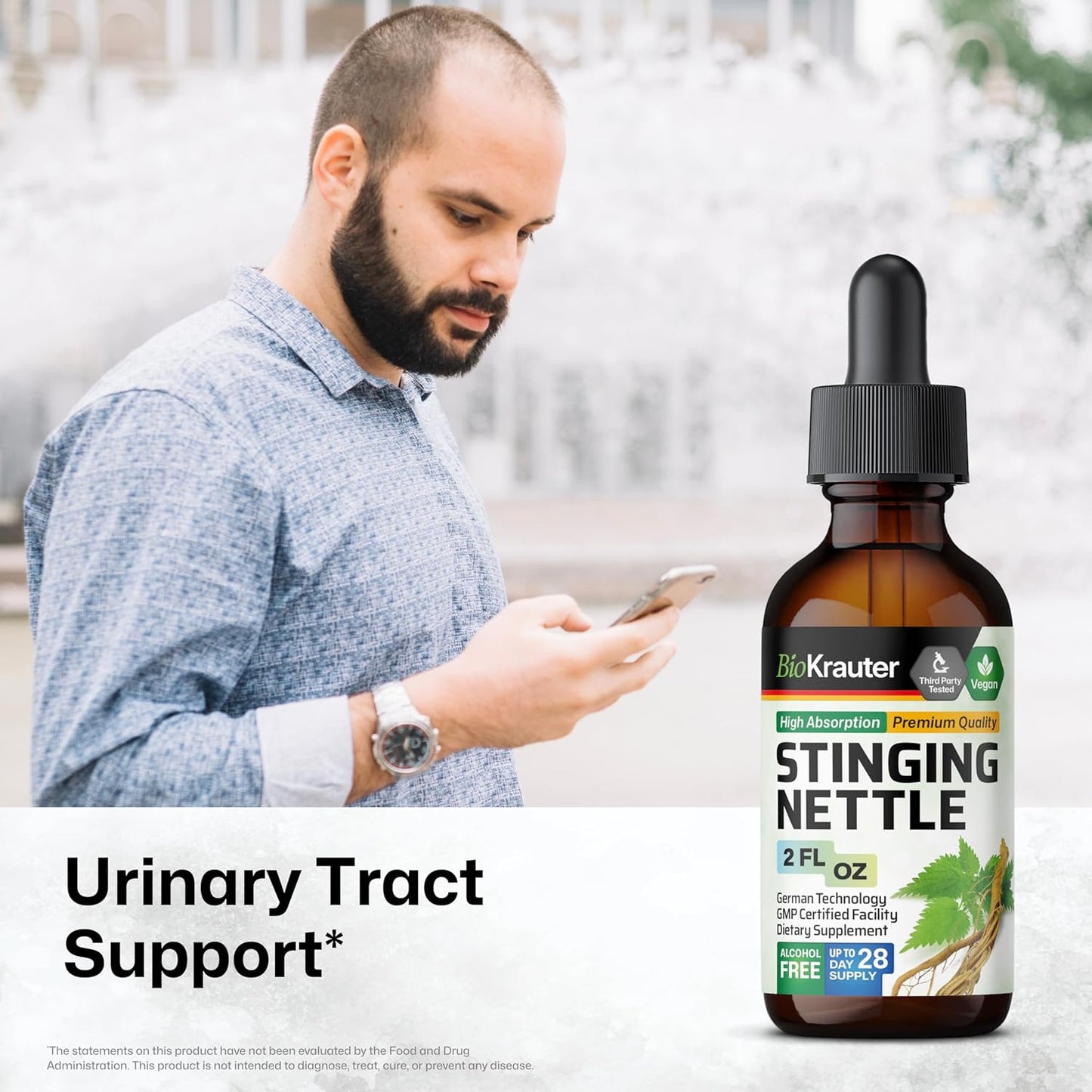 BIO KRAUTER Stinging Nettle Tincture - Nettle Root Extract Liquid - Urinary Support Supplement - Urtica Dioica Natural Extract - Vegan, Sugar & Alcohol Free Drops 2 Fl.Oz.
