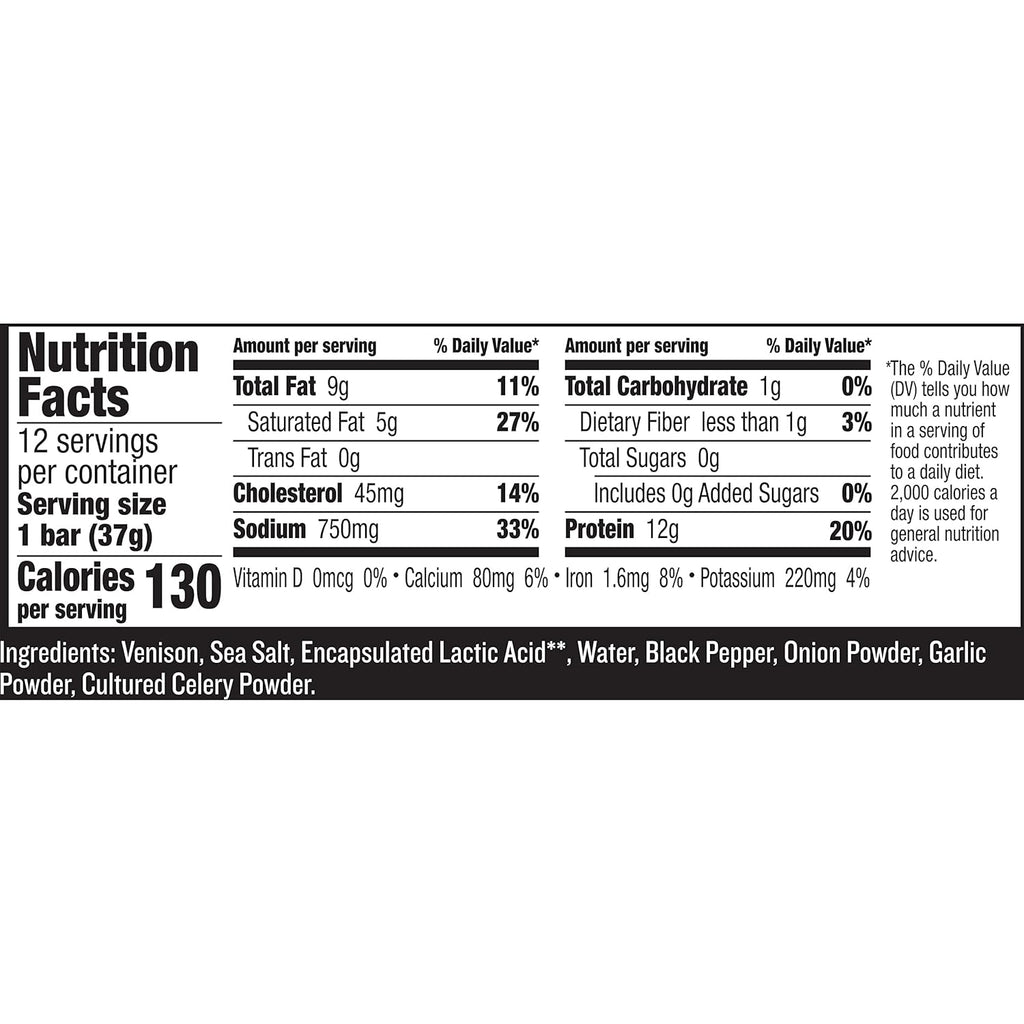 EPIC Bars, Venison Sea Salt and Pepper Bar, Keto Friendly, Whole30 Approved, Gluten Free, 12 Count, 15.6 oz