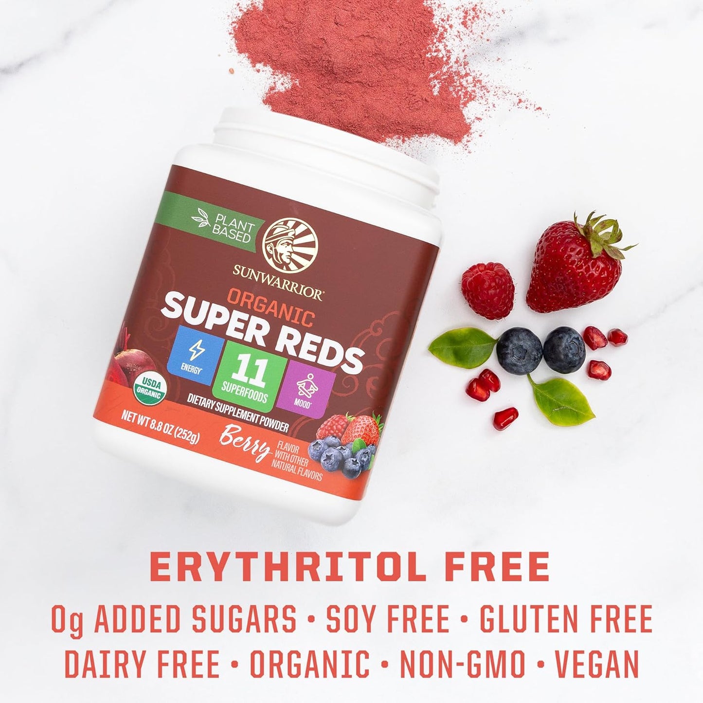 Organic Super Reds Powder 11 Superfoods with Beet Root, Berries, Reishi & Cordyceps – Natural Energy, Circulation & Immune Support – USDA Organic Vegan Non-GMO, Gluten-Free Superfood Drink 28 Servings