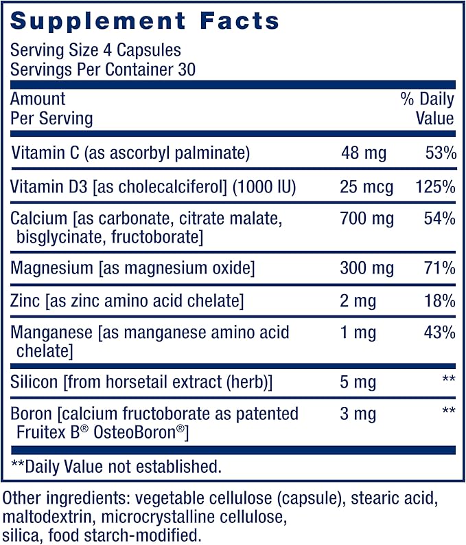 Life Extension Bone Restore Calcium Supplement, Vitamin D3, Magnesium, Boron, zinc, Manganese, Silicon, Helps Maintain Healthy Bone Density, Gluten-Free, Non-GMO, 120 Capsules