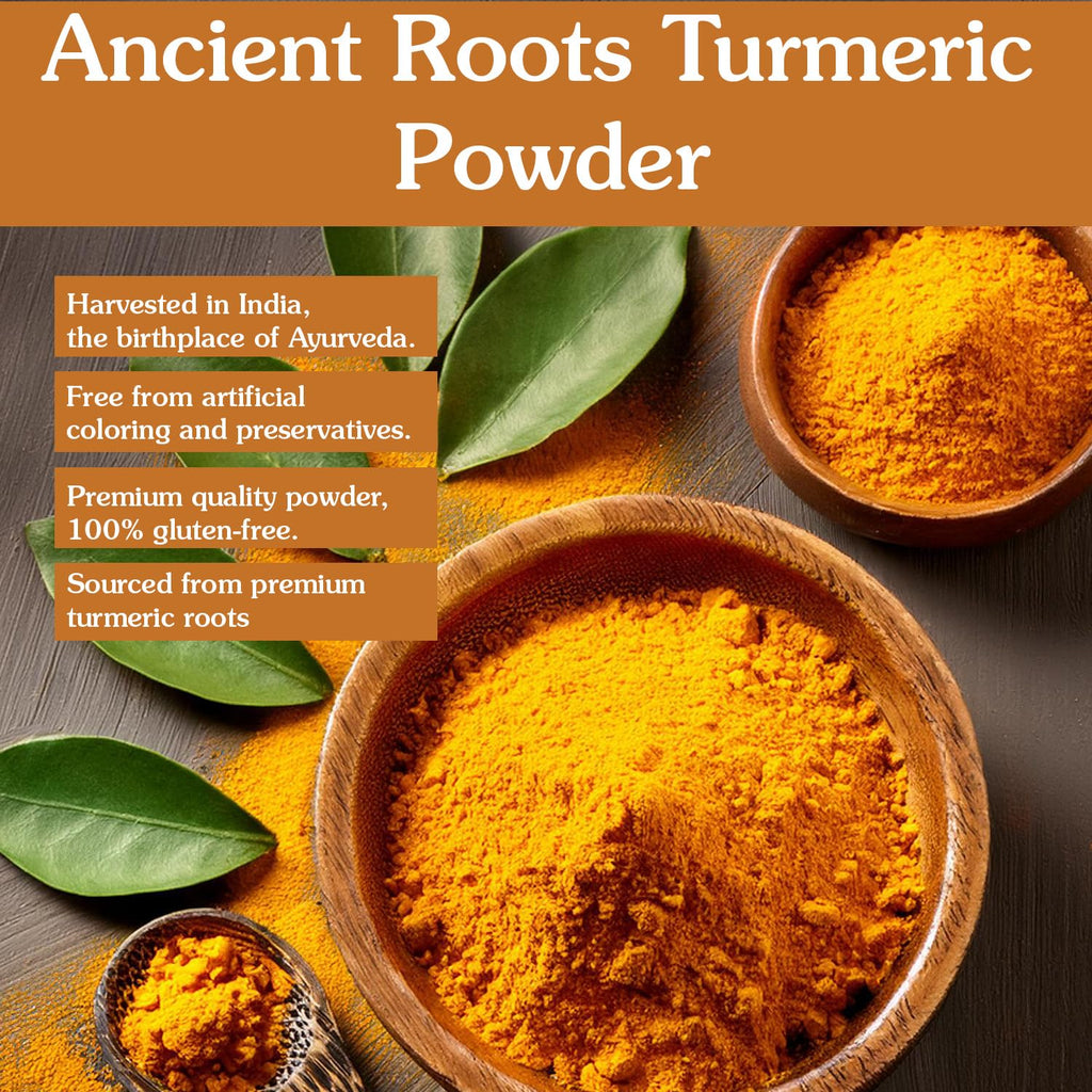 Ancient Roots Turmeric Powder - 100% Pure, Hand-Harvested, Rich in Curcumin, Non-GMO & Gluten-Free 10.5 OZ (100 Servings)