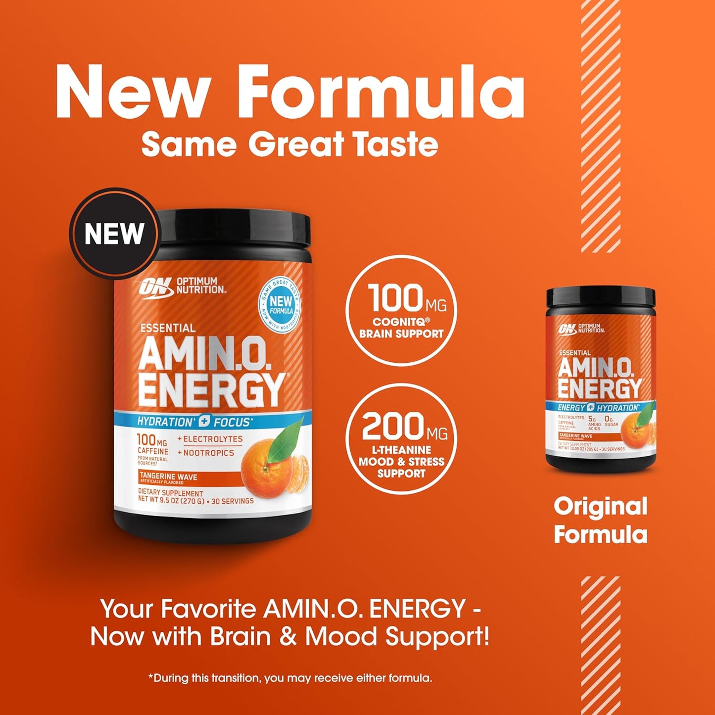 Optimum Nutrition Amino Energy Powder Plus Hydration, with BCAA, Electrolytes, and Caffeine, Tangerine Wave, 30 Servings (Packaging May Vary)