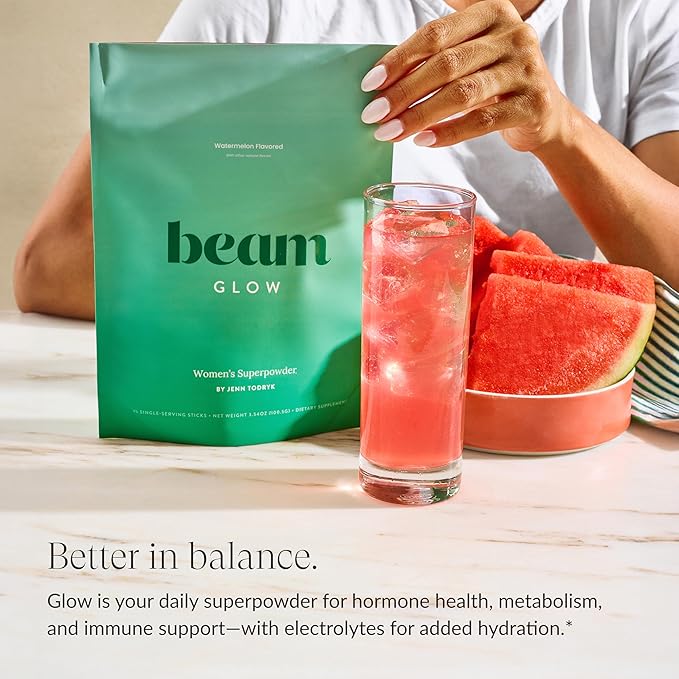 Beam Glow, Hormone Balance for Women, Thyroid Support for Women, Natural Hormone Support Powder with Selenium and Bromelain, PMS Relief, Energy, Hair Skin & Nails, Vegan, No Sugar, 30 Servings