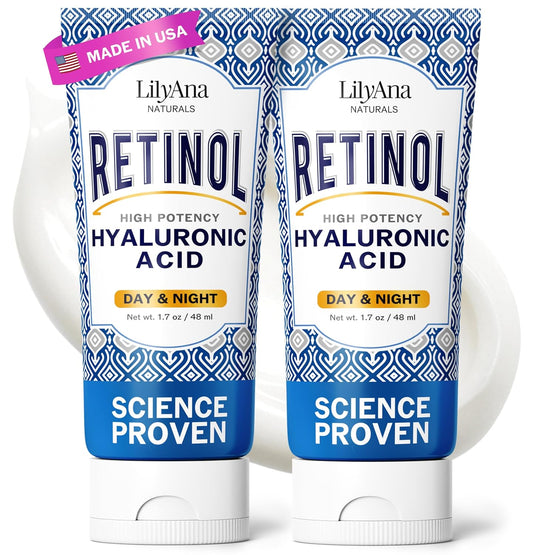 LilyAna Naturals Retinol Cream - Anti-Aging Moisturizer for Face & Neck, Made in USA, Wrinkle Reduction - 1.7oz, 2 Pack