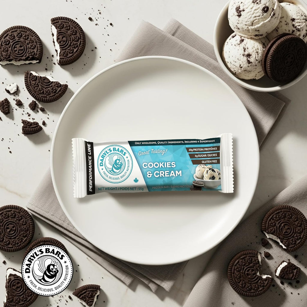 Daryl's Bars Cookies & Cream On the Go Snack On the Go Whey Protein Bars, Gluten Free, Protein Snack, Meal Replacement, Pack of 2