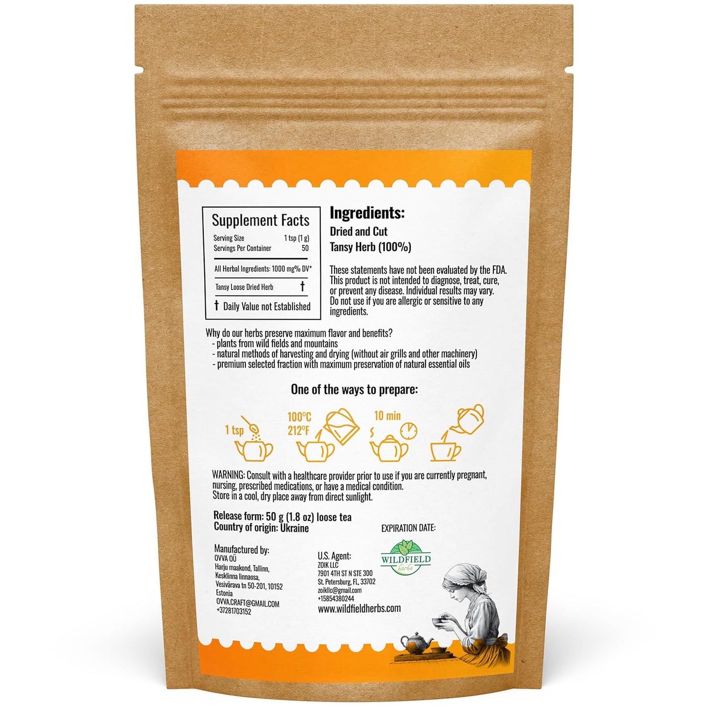 1.8 oz. Pishma Tea Tansy Flowers Herbal Tea (Tanacetum Vulgare L.) - 50g Dried Cut Tansy Flowers Herb