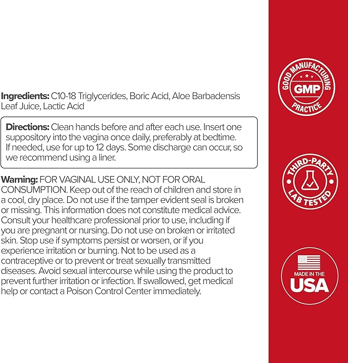 O Positiv URO Boric Acid Vaginal Suppository – with Lactic Acid, and Aloe for Fast Relief and Vaginal Odor Control – Vegan, Free from Parabens, Dyes, and Fragrances – 12 Count (Pack of 1)