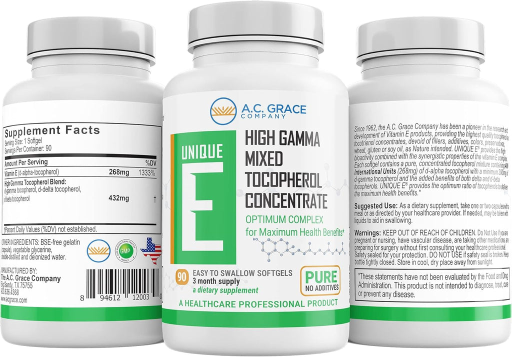 UNIQUE E A.C. Grace Company, Mixed Tocopherols Concentrate Softgels, 90 Count