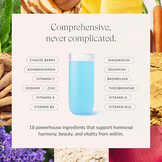 Beam Glow, Hormone Balance for Women, Cortisol Support for Women, Thyroid Support Powder with Selenium, Bromelain and Chasteberry, PMS Relief, Hair Skin & Nails, Health and Wellness Gift, 30 Servings