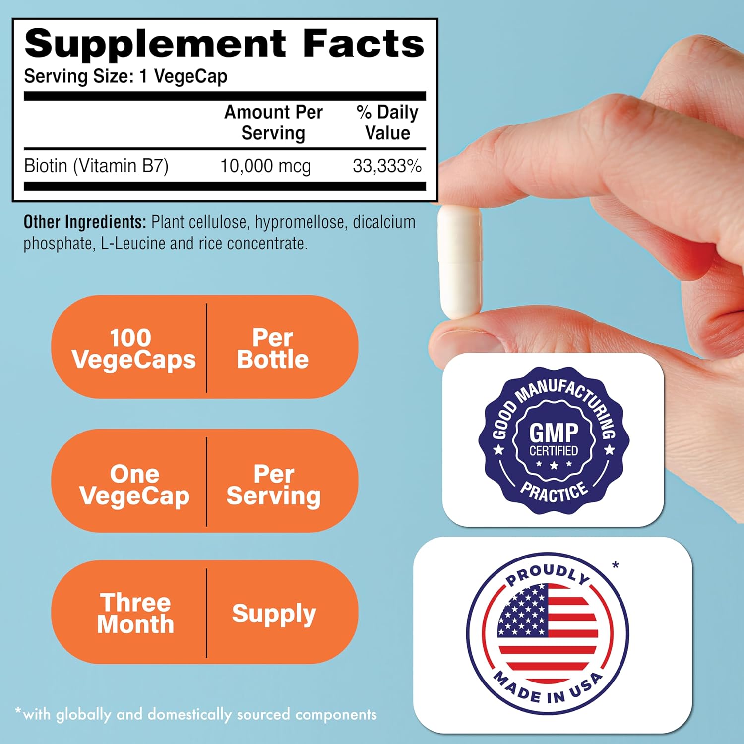 Health Thru Nutrition Biotin 10,000mcg Vegan 100 Capsules | Vitamin B7 | Hair, Skin, Nail Support & Keratin Production | Non-GMO, Soy-Free, Gluten-Free, Hypoallergenic