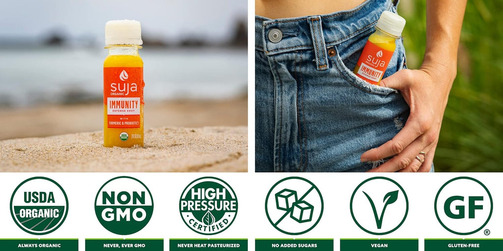 Suja Organic Immunity Defense Shot (60 Pack) with Turmeric and Ginger | Immunity Boost & Support | Functional Shots | Cold-Pressed Juice with Live Probiotics | Plant-Based & Gluten-Free