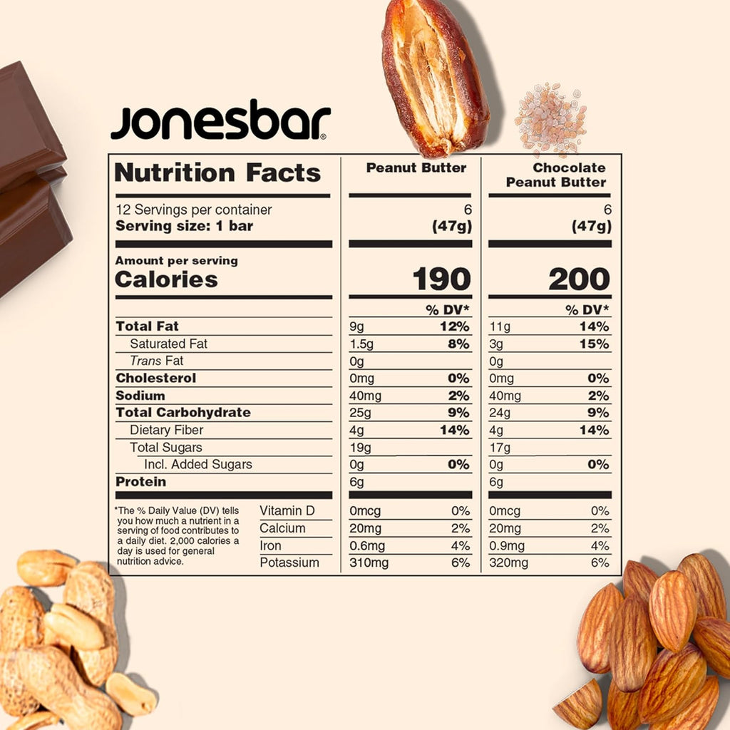 JONESBAR Organic Plant Based Protein Bars | Peanut Lovers Pack | Fruit & Nut Bar, Kosher, Gluten Free, Breakfast Bars, School Snacks, Vegan Snack & Healthy Snacks for Adults and Kids (Pack of 12)