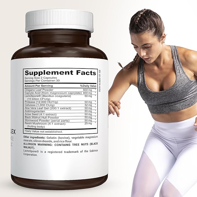 Candida Flush & Cleanse 60 Count Gut Support for Balanced Gut Flora with Oregano, Caprylic Acid,Probiotics, & Digestive Enzymes - Non GMO Dietary Supplement