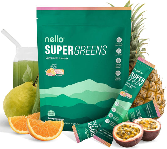 Supergreens Premium Superfood Greens Drink Mix w/Chlorella, Moringa, Spinach & Broccoli + Digestive Enzymes & Probiotic Blend -Nutrient-Packed Powder Wellness (Orange 20 SRV, Travel Pack)