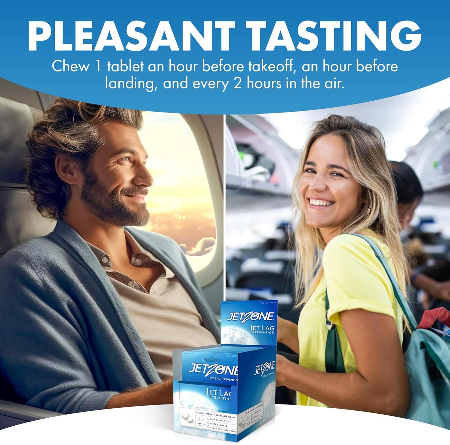 JetZone Jet Lag Remedy - Homeopathic Travel Aid – Trusted for Over 15 Years - Immune Health – Circadian Rhythm - Fatigue – Exhaustion – Tired - Can't Sleep – Good for 48hrs Flying Time - 30 Chewables