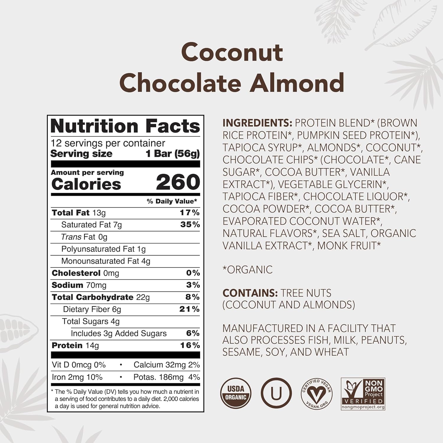 ALOHA Organic Plant Based Protein Bars, Coconut Chocolate Almond, 1.98-Ounce Bars (Pack of 12)