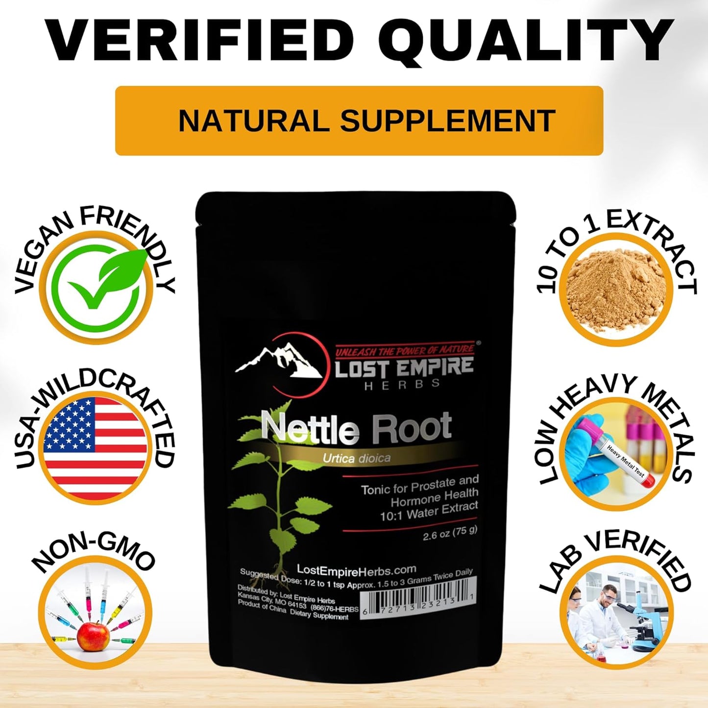 Stinging Nettle Root (Urtica Dioica) 10:1 Full-Spectrum Water Extract Powder Supplement for Men, Urinary Function (75 Grams)