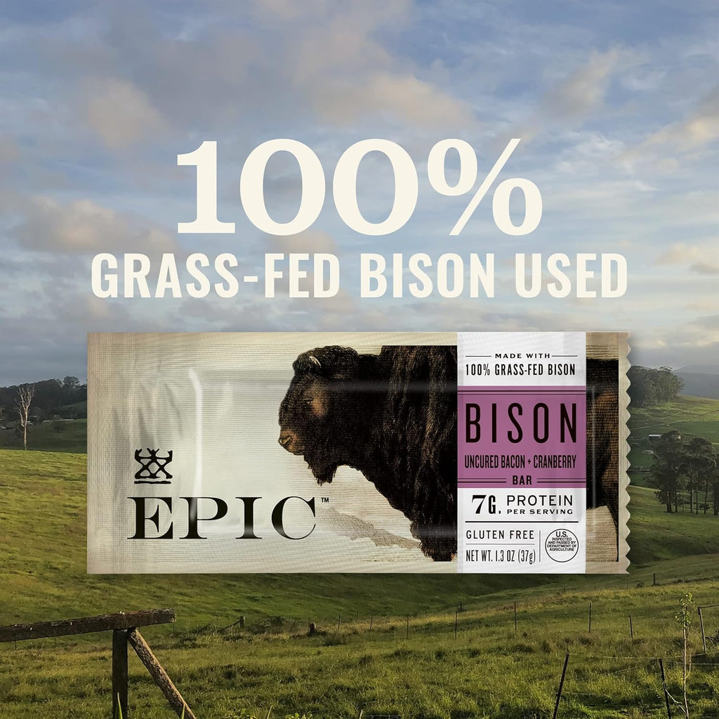 EPIC Bison Bacon Cranberry Bars, Grass-Fed, 12 Count Box 1.3oz bars