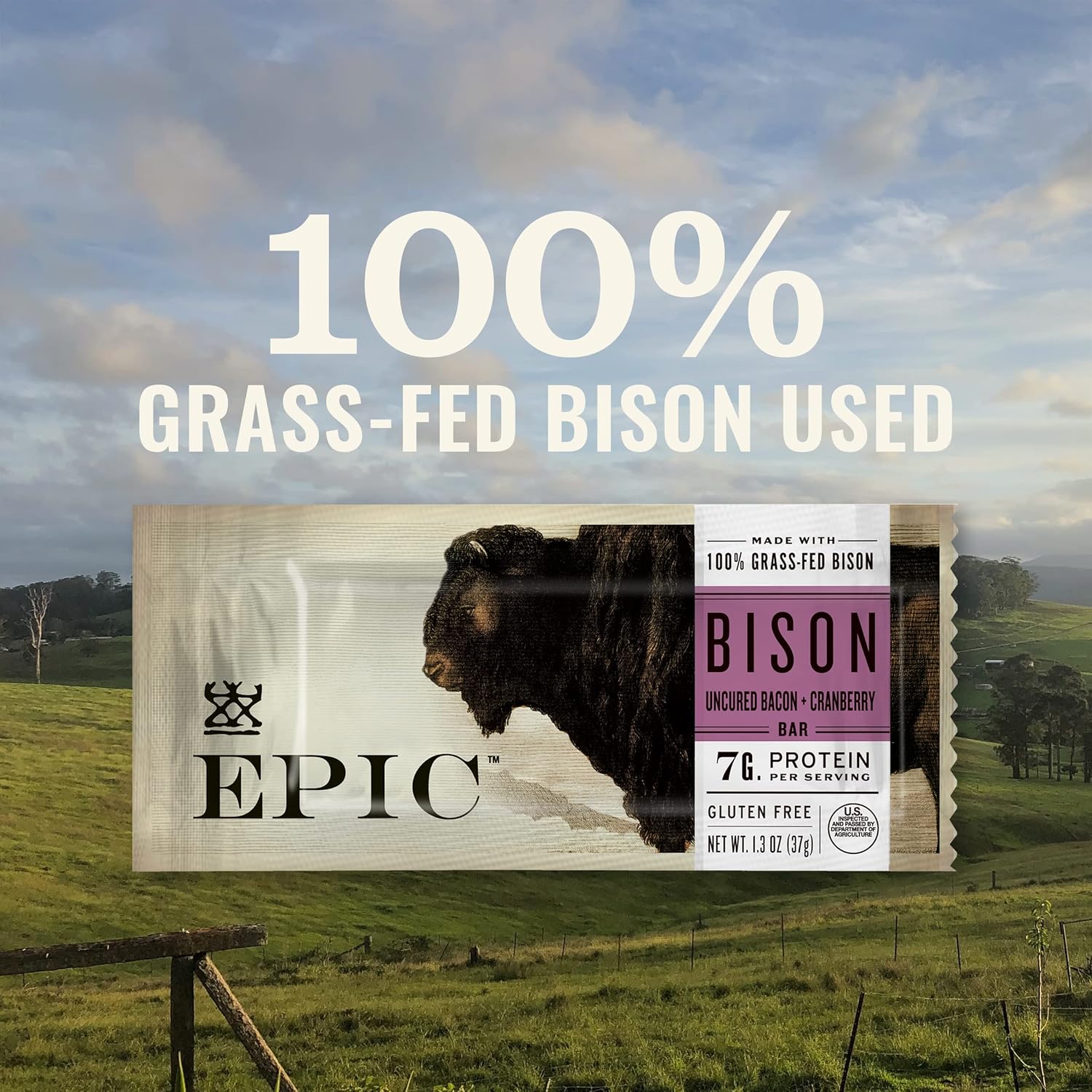 EPIC Bison Bacon Cranberry Bars, Grass-Fed, 12 Count Box 1.3oz bars