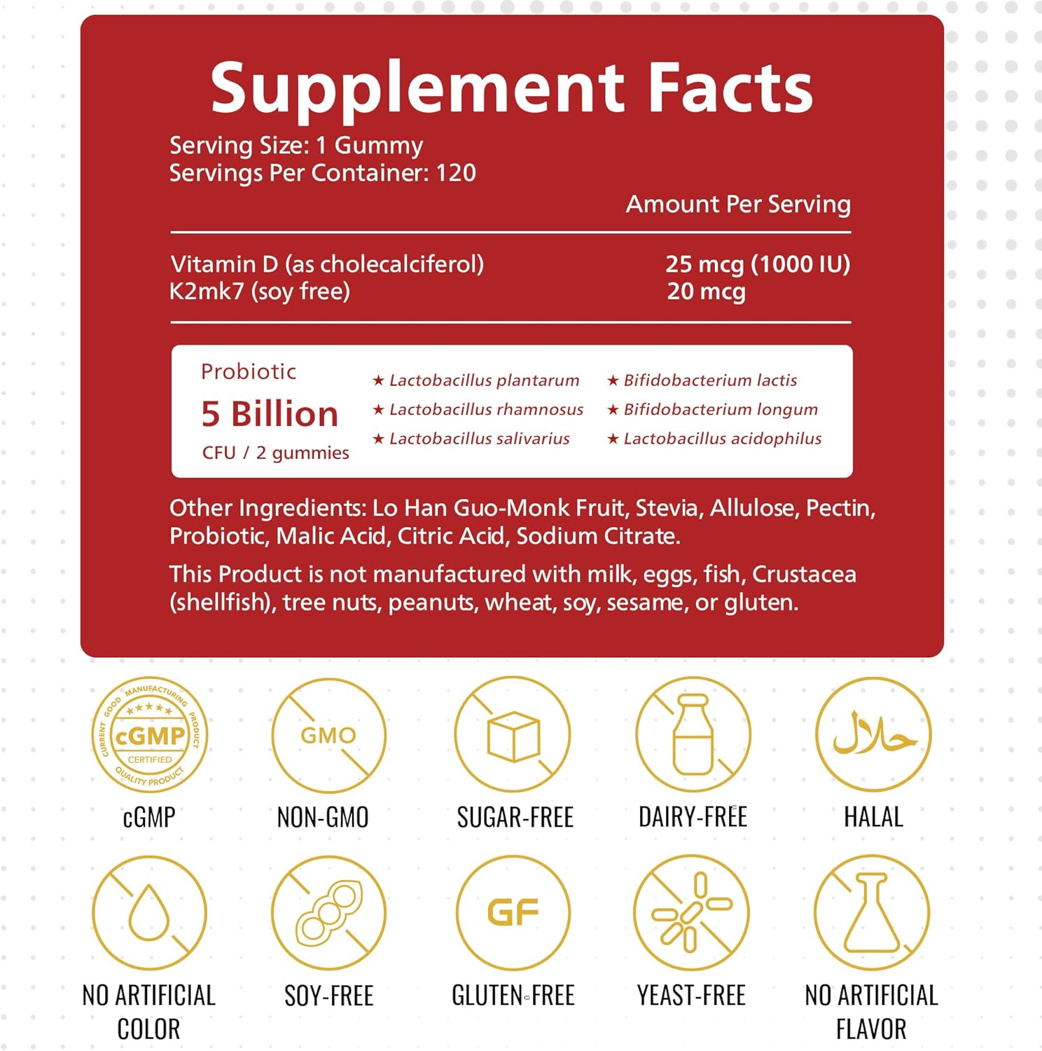 KEN Vitamin D3 K2 with Probiotic for Kids, Sugar-Free Gummies for Calcium Absorption, Bone Support, 5 Billion CFU Probiotics for Gut Balance and Immune Function, Non-GMO 120 Strawberry Flavor Gummies