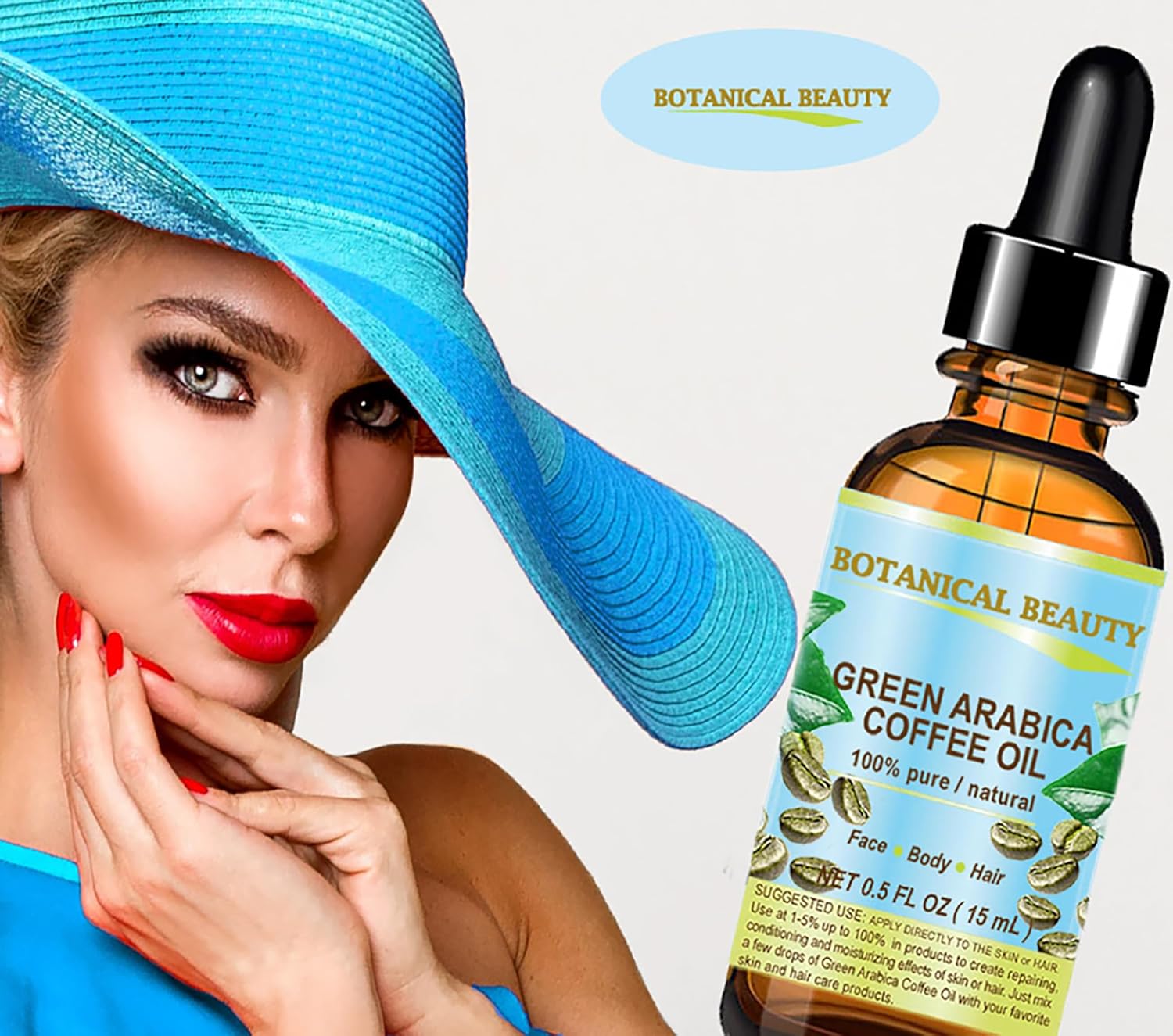 Botanical Beauty GREEN ARABICA COFFEE OIL Brazilian 100% Pure Virgin Unrefined for Face, Skin, Hair, Lip, Nails. Anti - Aging Face Oil (2 Fl Oz)