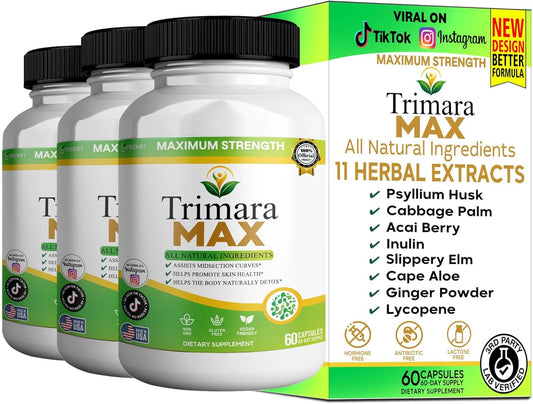 Trimara Max Maximum Strength Natural Dietary Supplement, 60 Capsules, All Natural Ingredients with Psyllium Powder, 30-Day Supply (3)