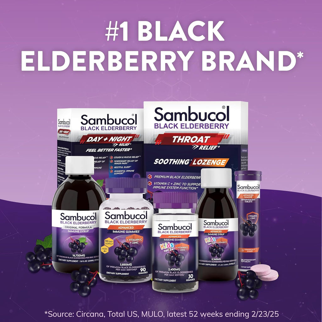 Sambucol Black Elderberry Gummies - Elderberry with Zinc and Vitamin C for Adults, Sambucus Elderberry Gummies, Immune Support Gummies - 60 Count