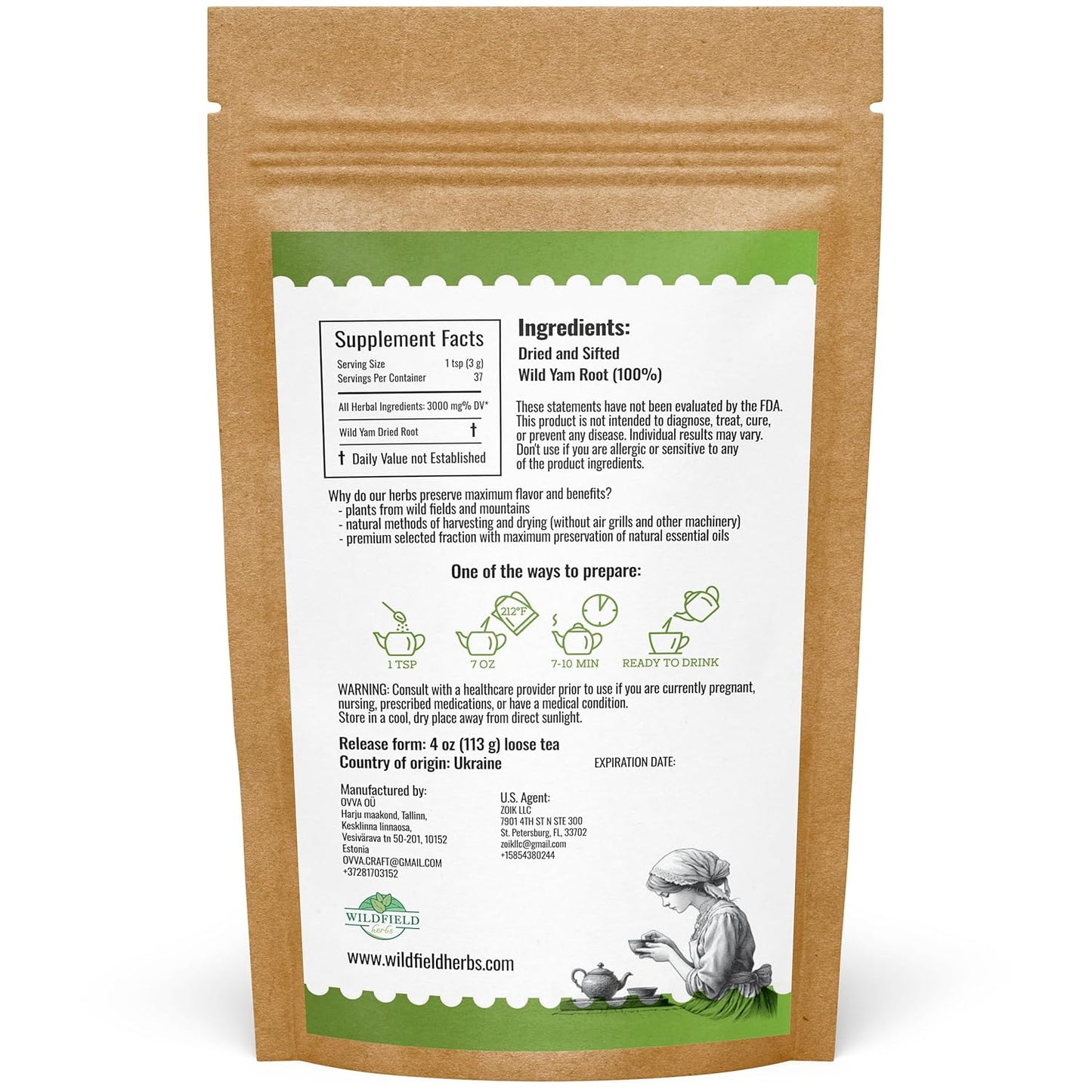 4 oz Wild Yam Root Herbal Tea (Dioscorea) - 113g Wild Yam Root Loose Herb Tea Ñame Silvestre