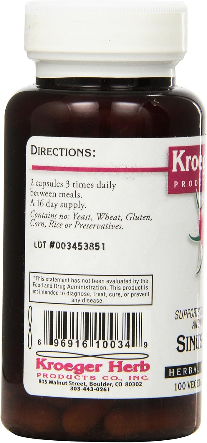 Kroeger Herb Products, Sinus Blend, All Natural Sinus Support for Adults, Congestion Relief and Sinus Pressure Relief, Blocks or Suppresses Histamin, Non-GMO, No Preservatives, Made in USA