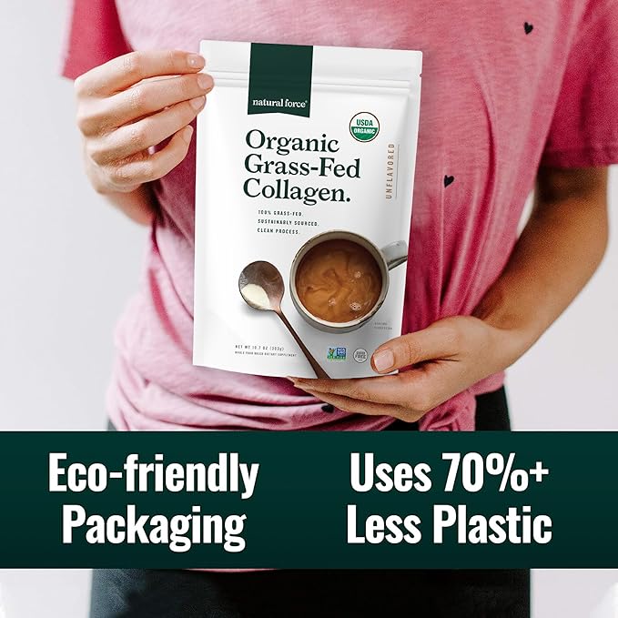 Natural Force Organic Clean Collagen Peptides Powder - USDA Certified Organic & Non-GMO, Keto & Paleo Certified - Hydrolyzed Type I & III Protein Powder with Essential Amino Acids – Unflavored, 10.7oz