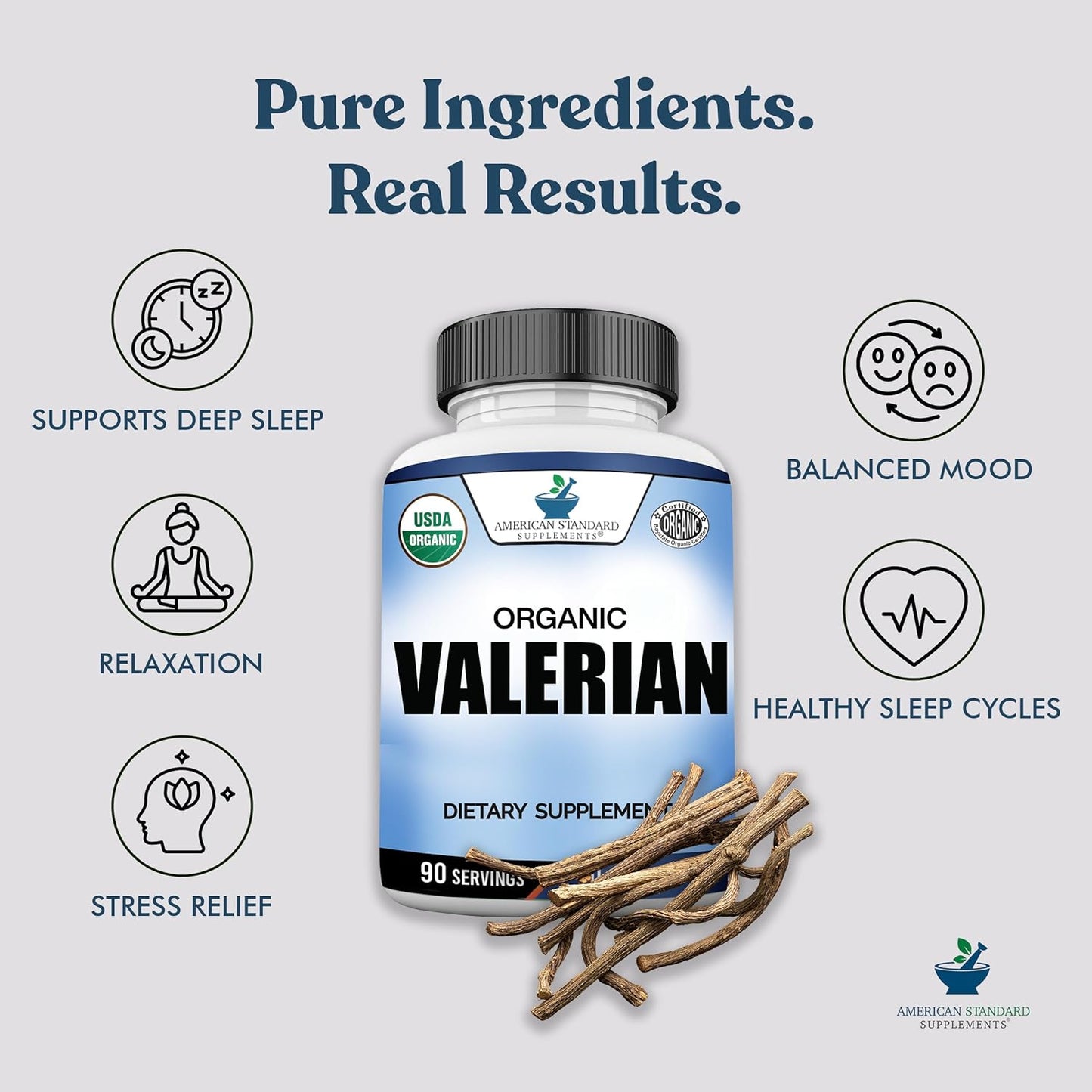 American Standard Supplements Organic Valerian – Vegan, Gluten Free, Non-GMO, 90 Capsules, 90 Servings (Pack of 2)