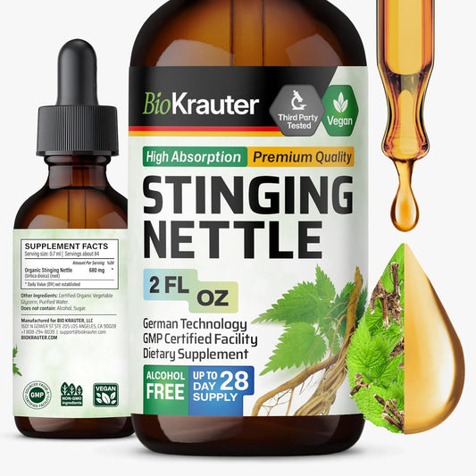 BIO KRAUTER Stinging Nettle Tincture - Nettle Root Extract Liquid - Urinary Support Supplement - Urtica Dioica Natural Extract - Vegan, Sugar & Alcohol Free Drops 2 Fl.Oz.