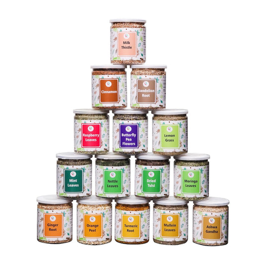 Assorted Loose Leaf Tea | 15 Delightful Herbs | Upto 900 Servings | 100% Raw & Natural | Add Health to your Soups, Smoothies, Teas and more | By Yogi's Gift®