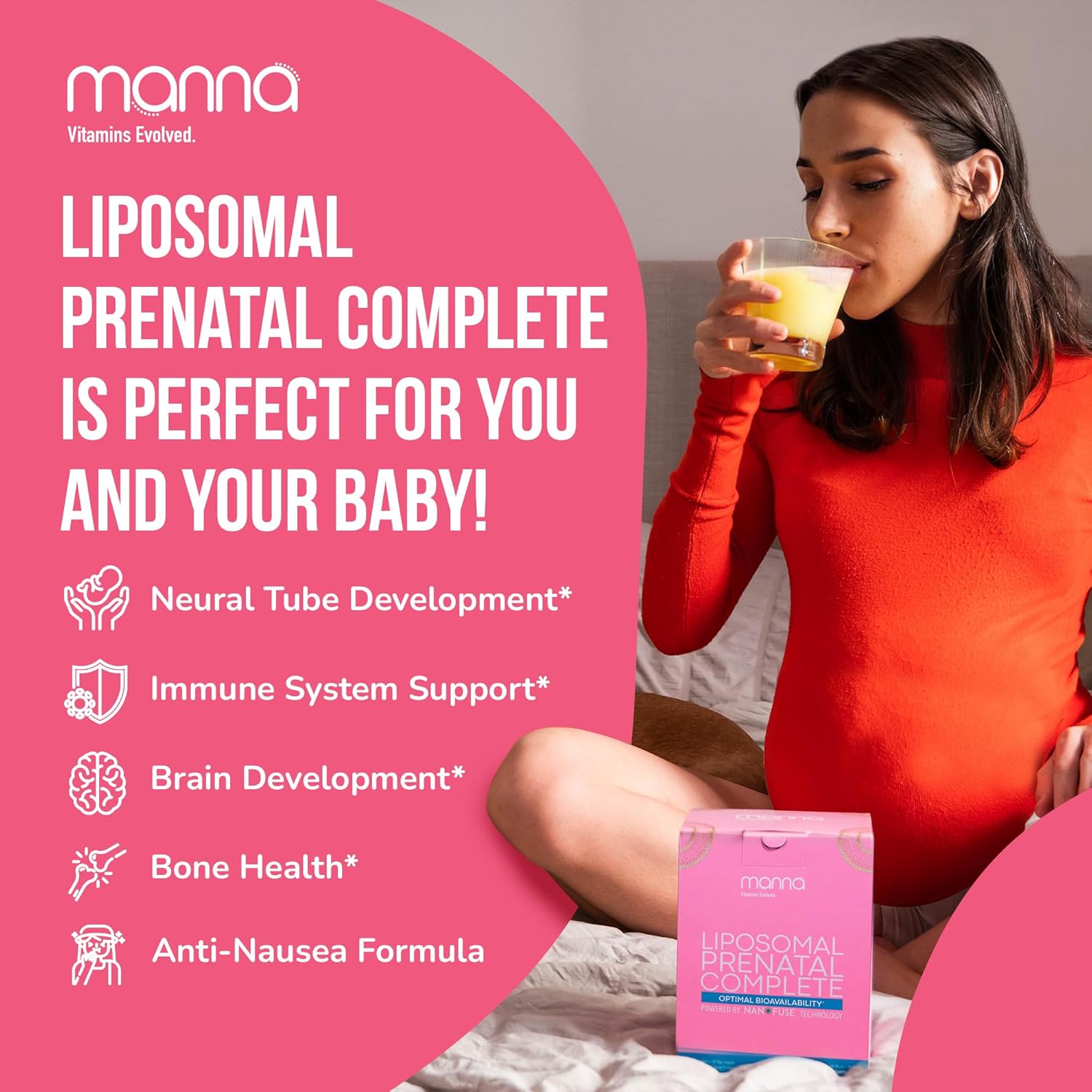 Manna Vitamins Evolved - Liposomal Prenatal Complete - Liquid Prenatal Vitamins for Women - Best Prenatal Vitamins for Pregnant Women for All Stages of Pregnancy