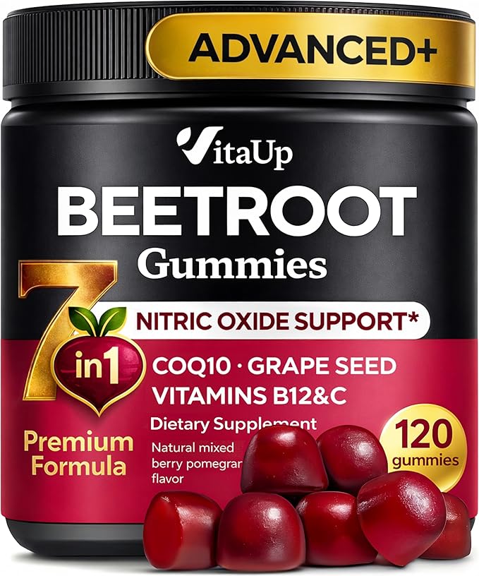 Beet Root Gummies – Nitric Oxide Beets Supplements – with CoQ10, Grape Seed, Vitamin C, B12 & B3 – 120 Beets Chews
