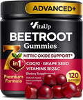 Beet Root Gummies – Nitric Oxide Beets Supplements – with CoQ10, Grape Seed, Vitamin C, B12 & B3 – 120 Beets Chews
