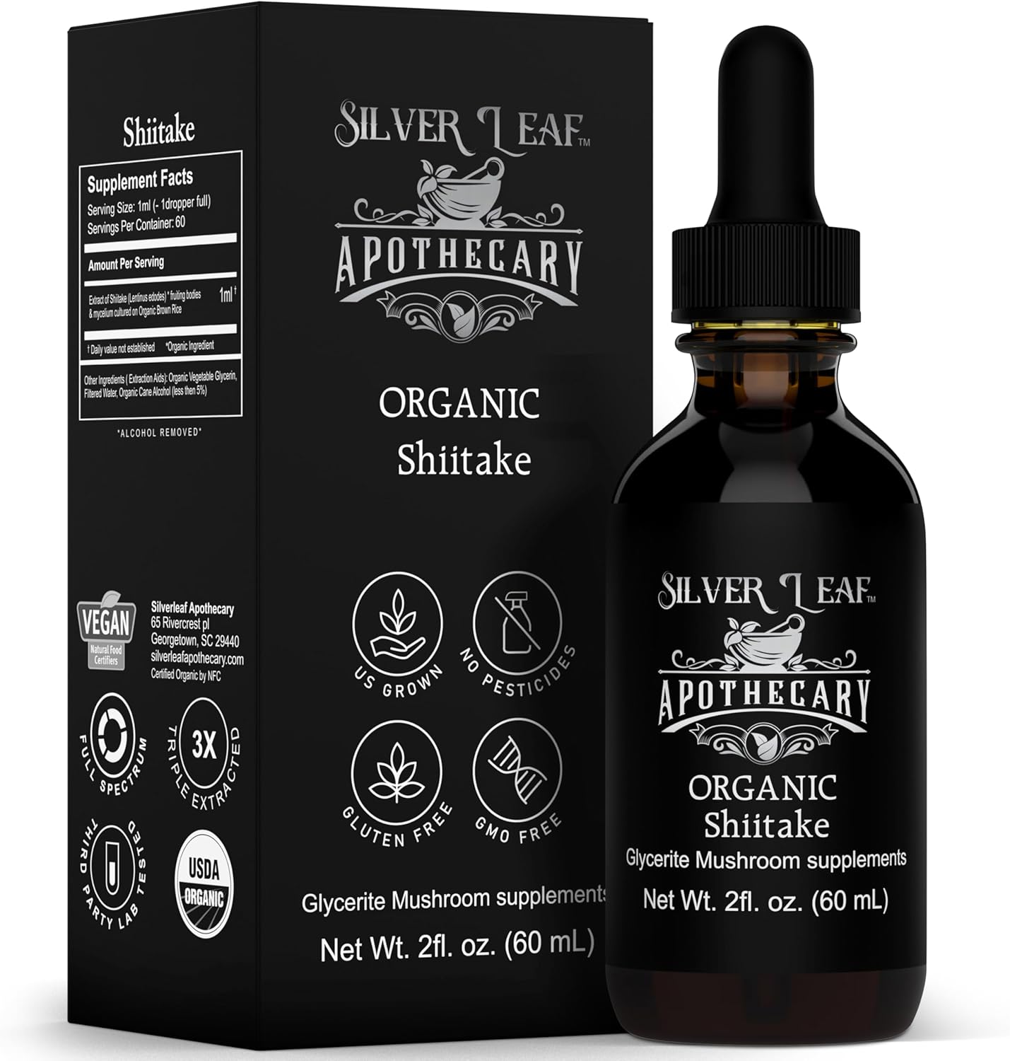Organic Triple-Extracted Shiitake Mushrooms Tincture Immune Support Supplement for Overall Wellness Grown and Harvested in USA - 2 Fl Oz (60 mL)
