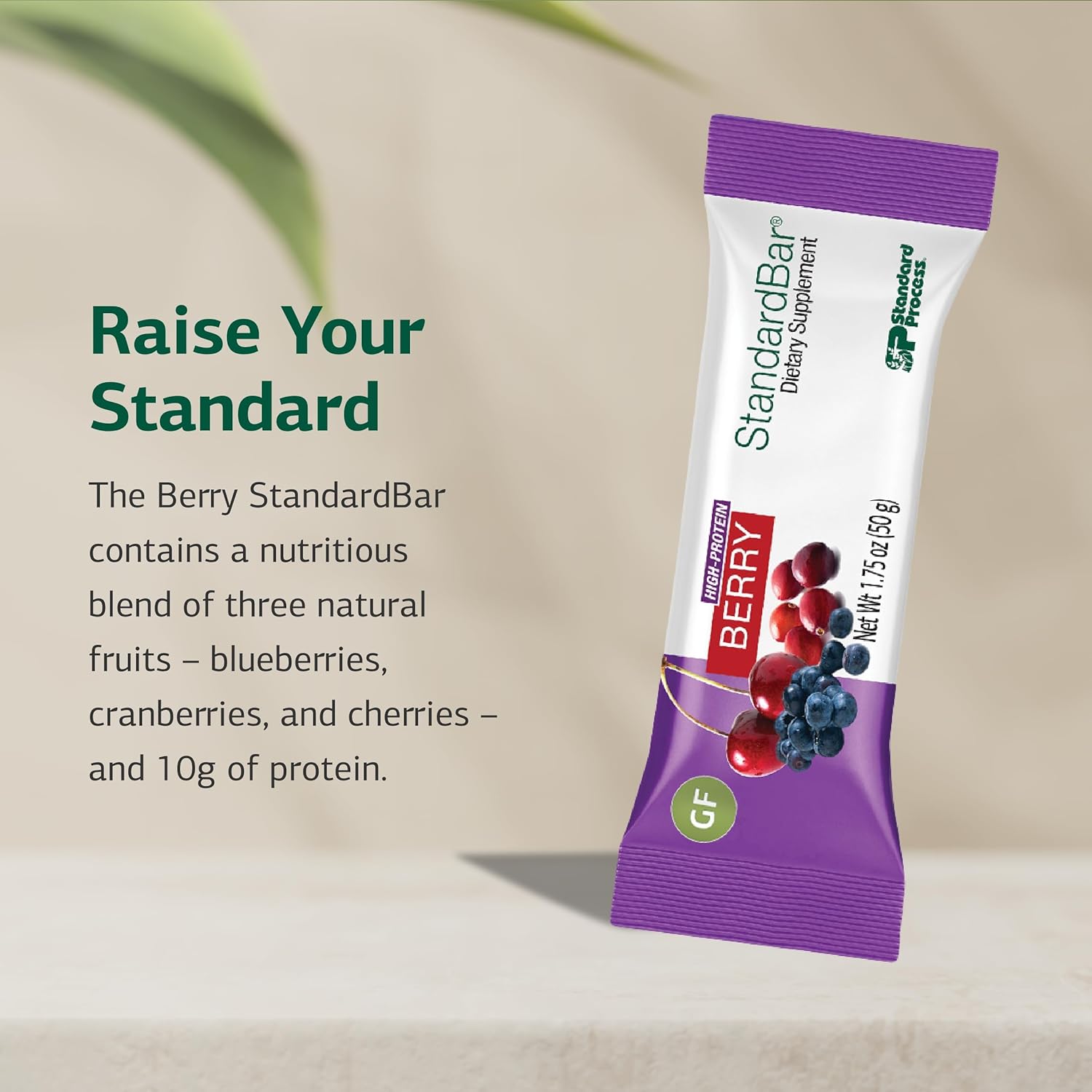 Standard Process StandardBar - Gluten-Free & Vegetarian Protein Bar - Whole Food-Based Bar with Blueberries, Cranberries & Cherries - Offers 10 g of Protein - Berry, 18 Bars