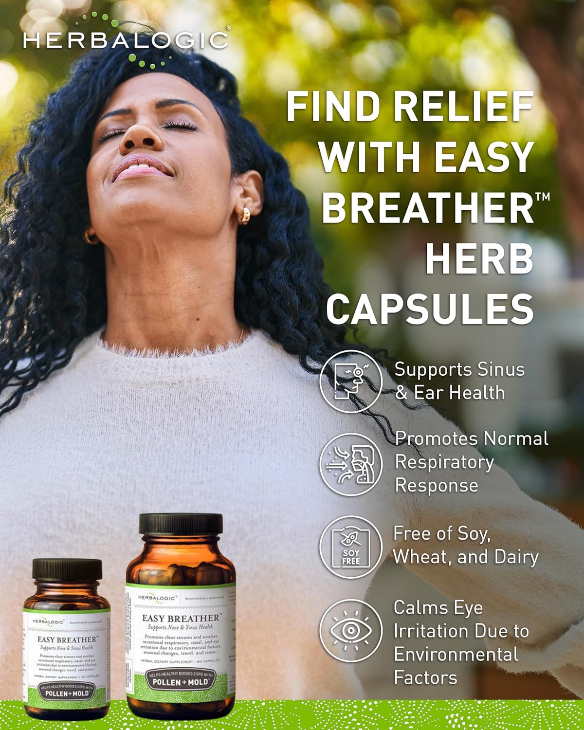 Herbalogic - Easy Breather Herb Capsules - Supports Nose & Sinus Health - Helps Healthy Bodies Cope with Pollen & Mold - Based on The Traditional Chinese Formula Yu Ping Fang San - 90 Cap Count