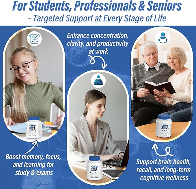 Brain Supplements for Memory and Focus, Clarity & Cognitive Improvement, 300mg Alpha GPC, CDP-Choline, DHA, Lion’s Mane, L-Theanine, Vitamin & Phosphatidylserine for Men & Women, 120 Capsules