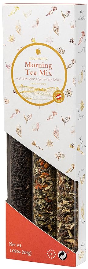Gourmanity Morning Loose Tea Sampler Gift Set, 3 Flavors to Start your Day the Right Way with Herbal Blend Tea to Balance and Soothe all the Senses, Product of Austria, 1.02oz