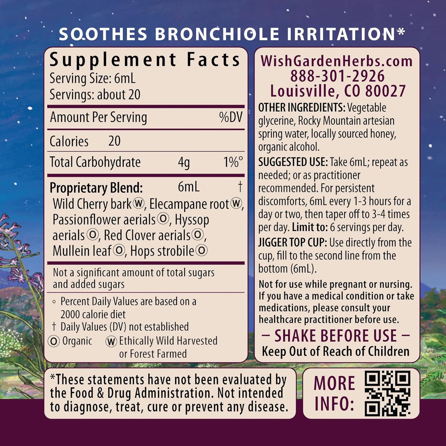 WishGarden Herbs Serious Cough PM Soothing Syrup - Natural Herbal Nighttime Cough Suppressant for Adults with Mullein Leaf Calms Cough Reflex, Normalizes Mucus Production, Supports Restful Sleep, 4oz