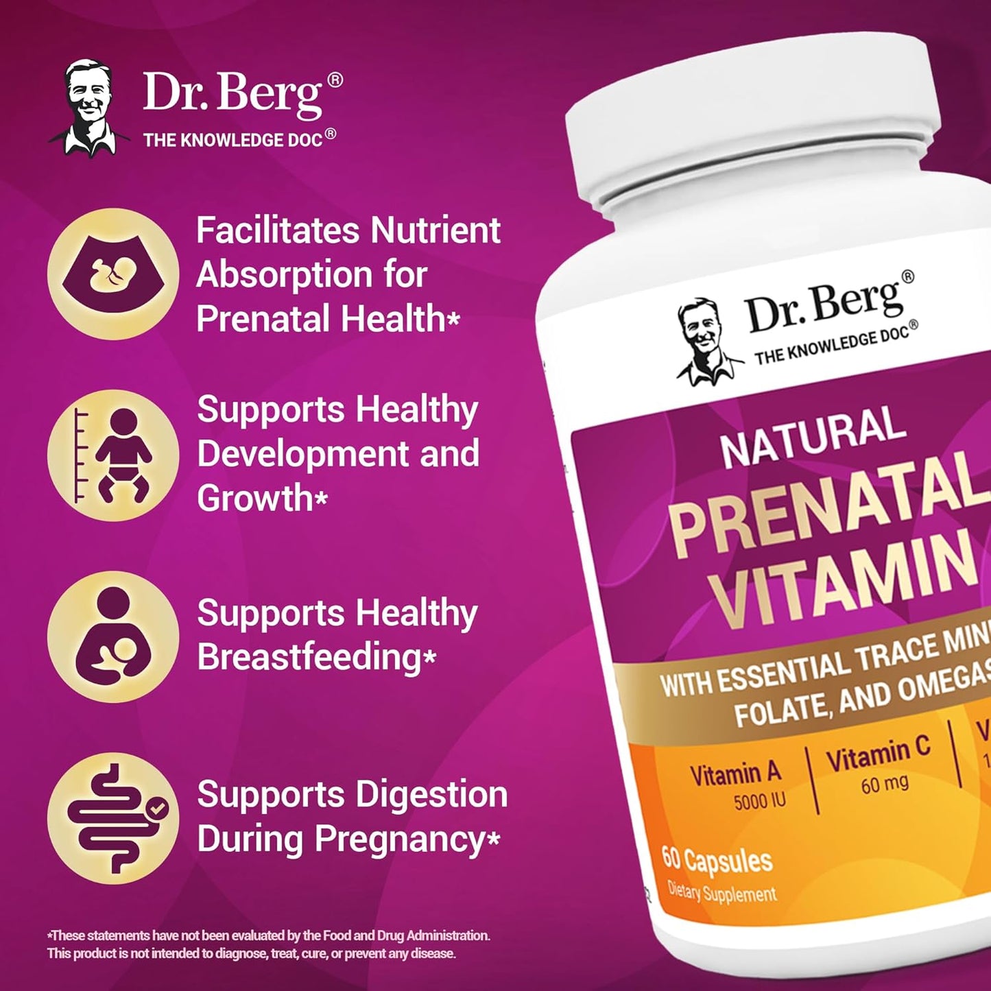 Dr. Berg Natural Prenatal Vitamins for Women (Pregnant & Nursing) - Prenatal Vitamins with Folate, Vitamins, Minerals, Omegas, &11 Powerful Superfoods - Womens Prenatal Multivitamin - 60 Capsules
